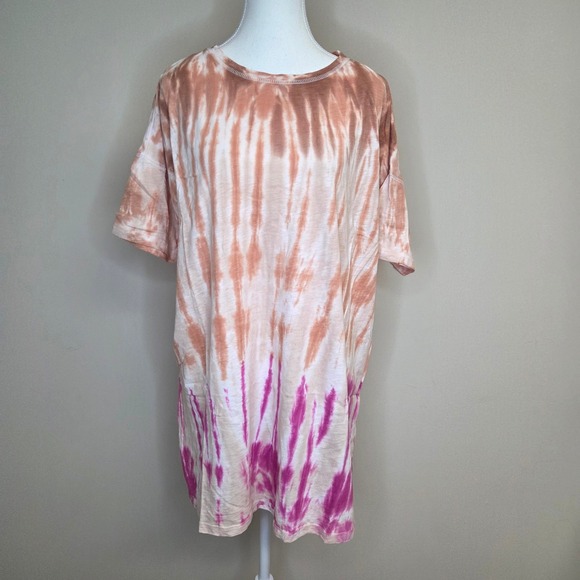 Z Supply Tie Dye T-Shirt Dress Orange Pink Cotton Womens Small NWT - Picture 2 of 6